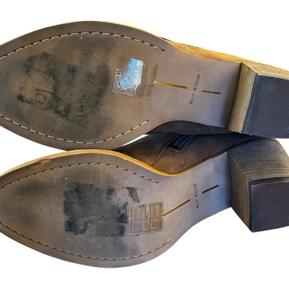 DOLCE VITA Jaeger Nubuck Leather Double Zip Bootie Teak Block Heel - Picture 13 of 15
